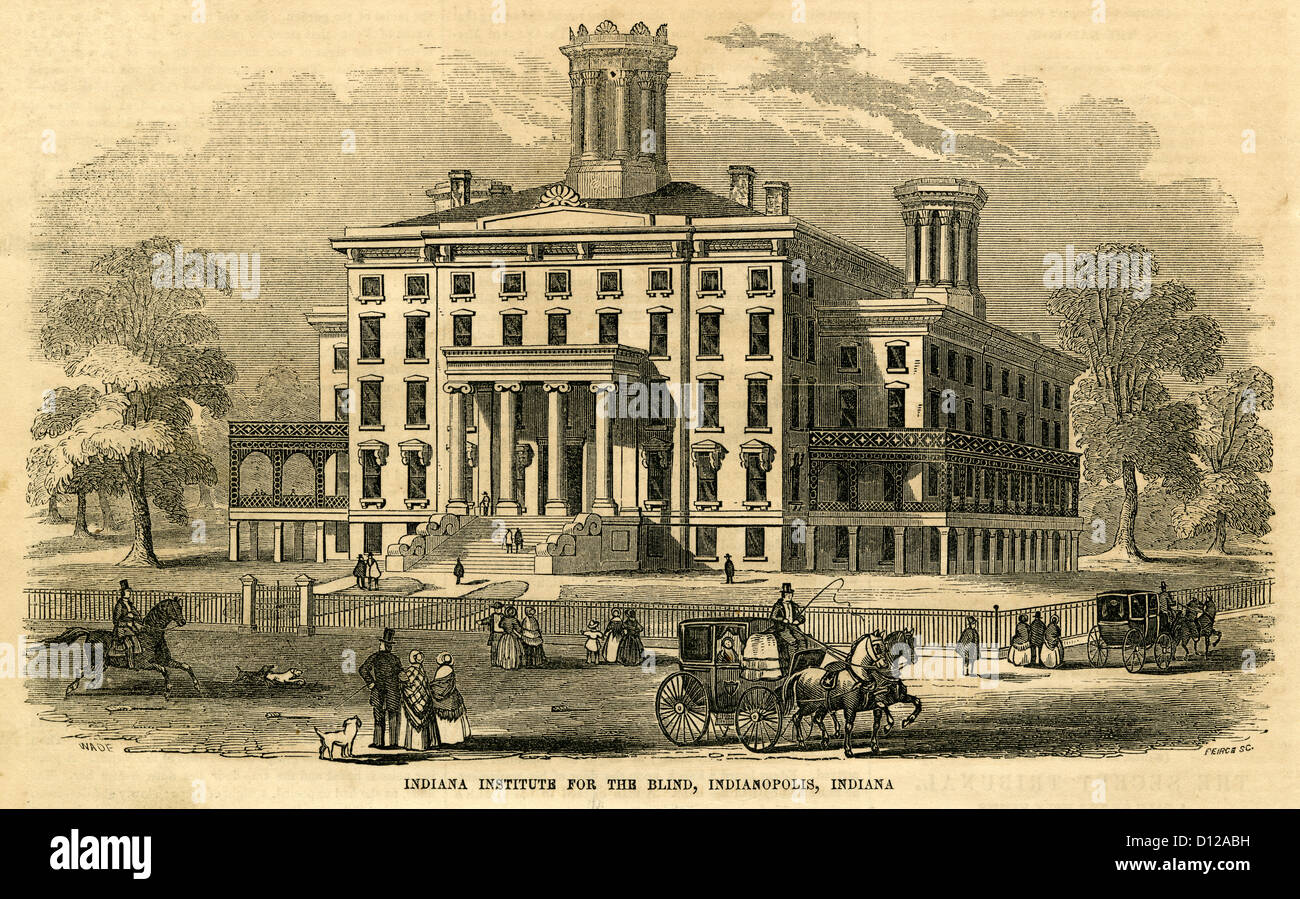 1854 incisione, Indiana Istituto per l'educazione dei ciechi di Indianapolis, Indiana, fondata nel 1847. Foto Stock