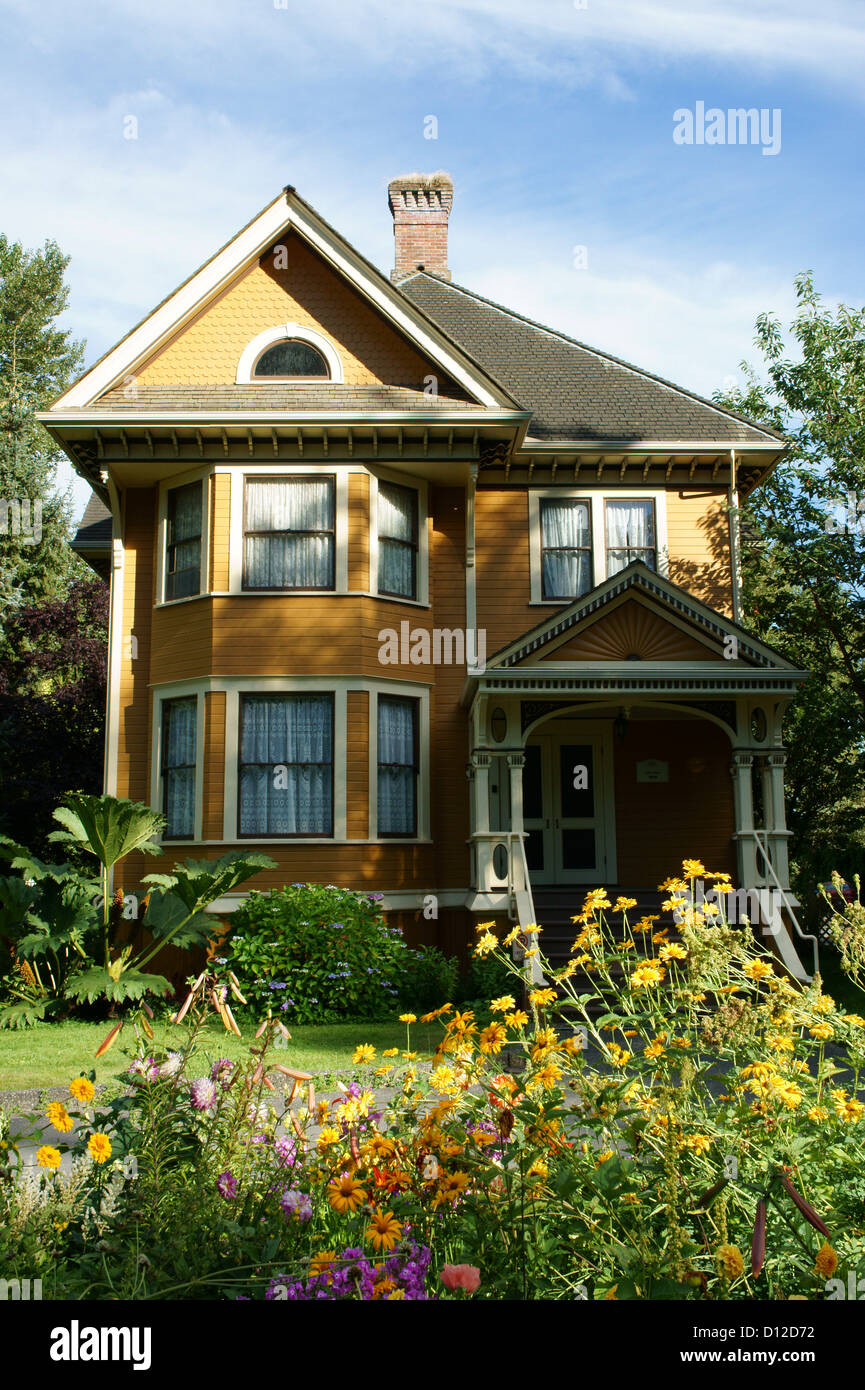 La Burr House o Burvilla, una casa in stile regina di epoca edoardiana Anne Revival nel Deas Island Regional Park vicino Vancouver, British Columbia, Canada Foto Stock