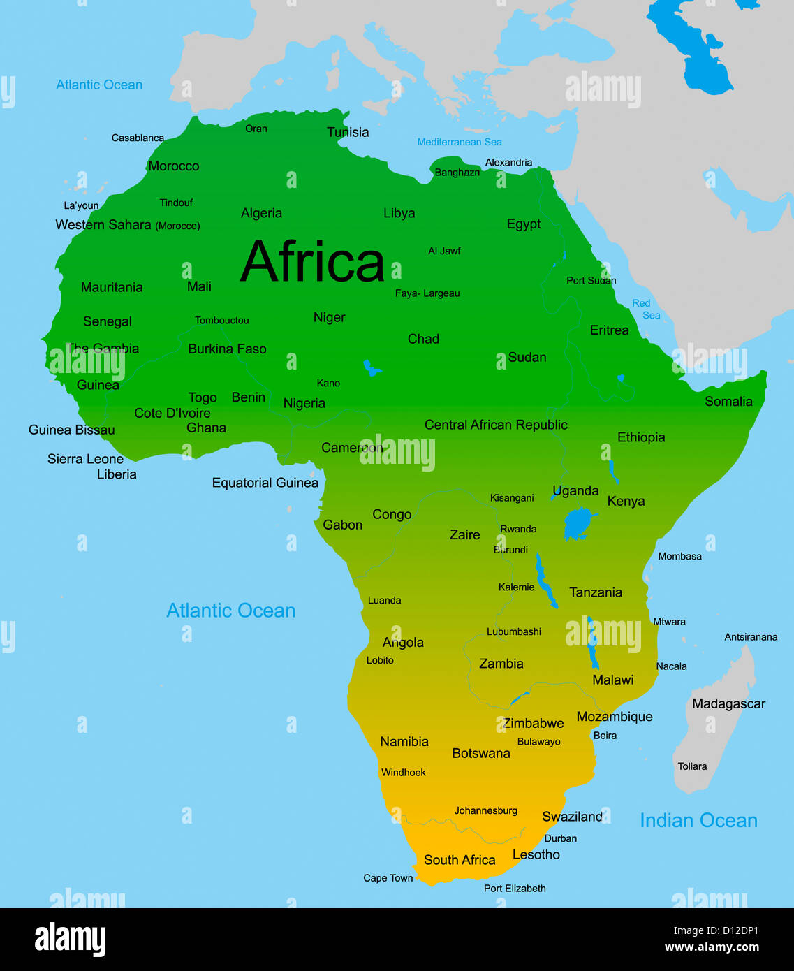 Mappa del continente africano Foto Stock