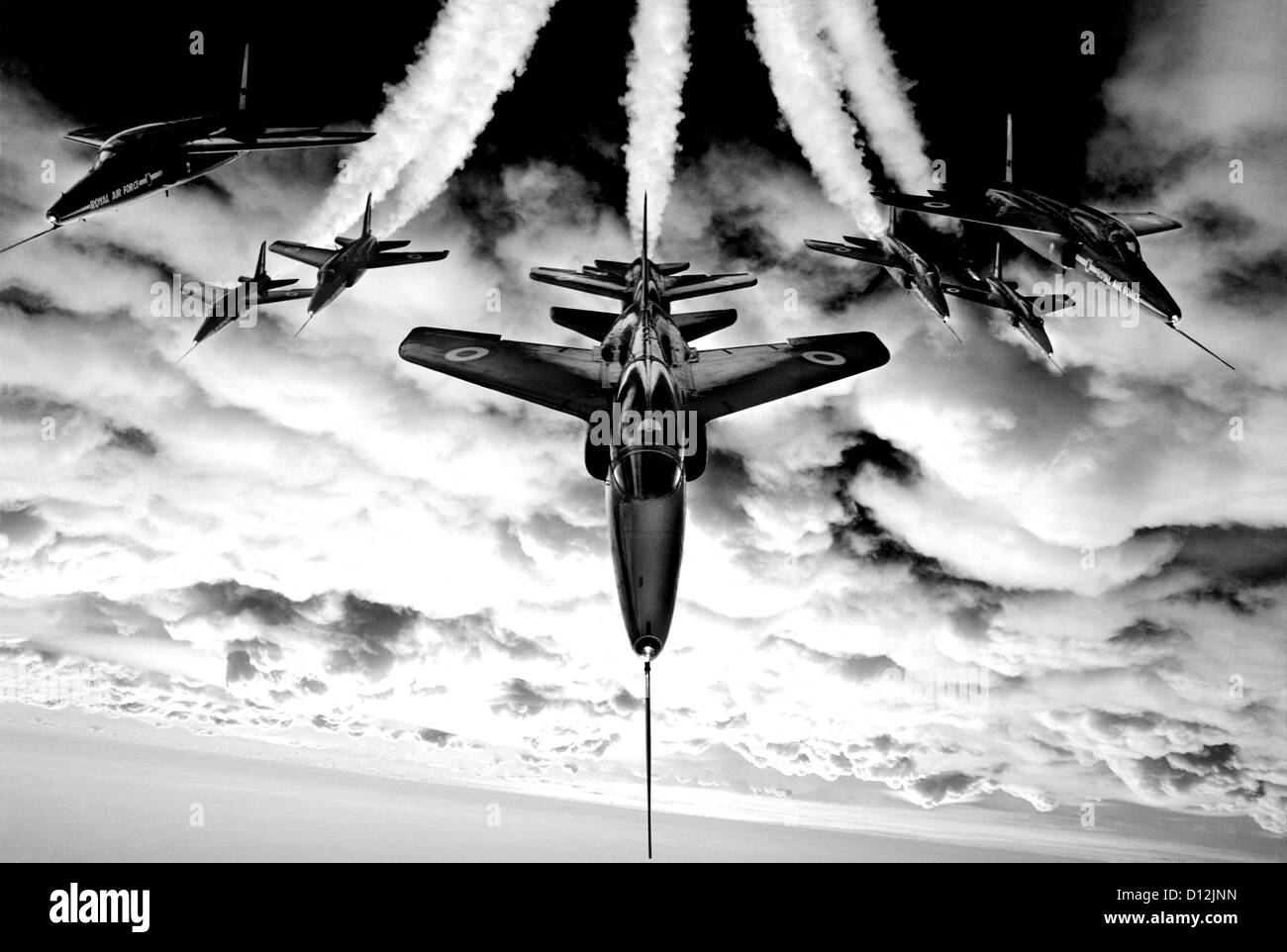 Immagine in bianco e nero di frecce rosse moscerino aeromobili utilizzati dal display aerobatic team dal 1965 al 1978 Foto Stock