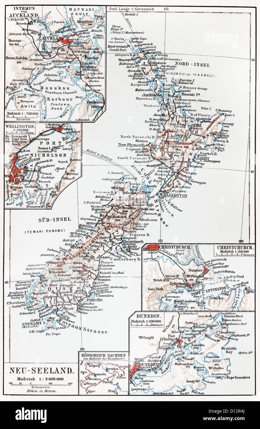 Vintage map della Nuova Zelanda alla fine del XIX secolo Foto Stock