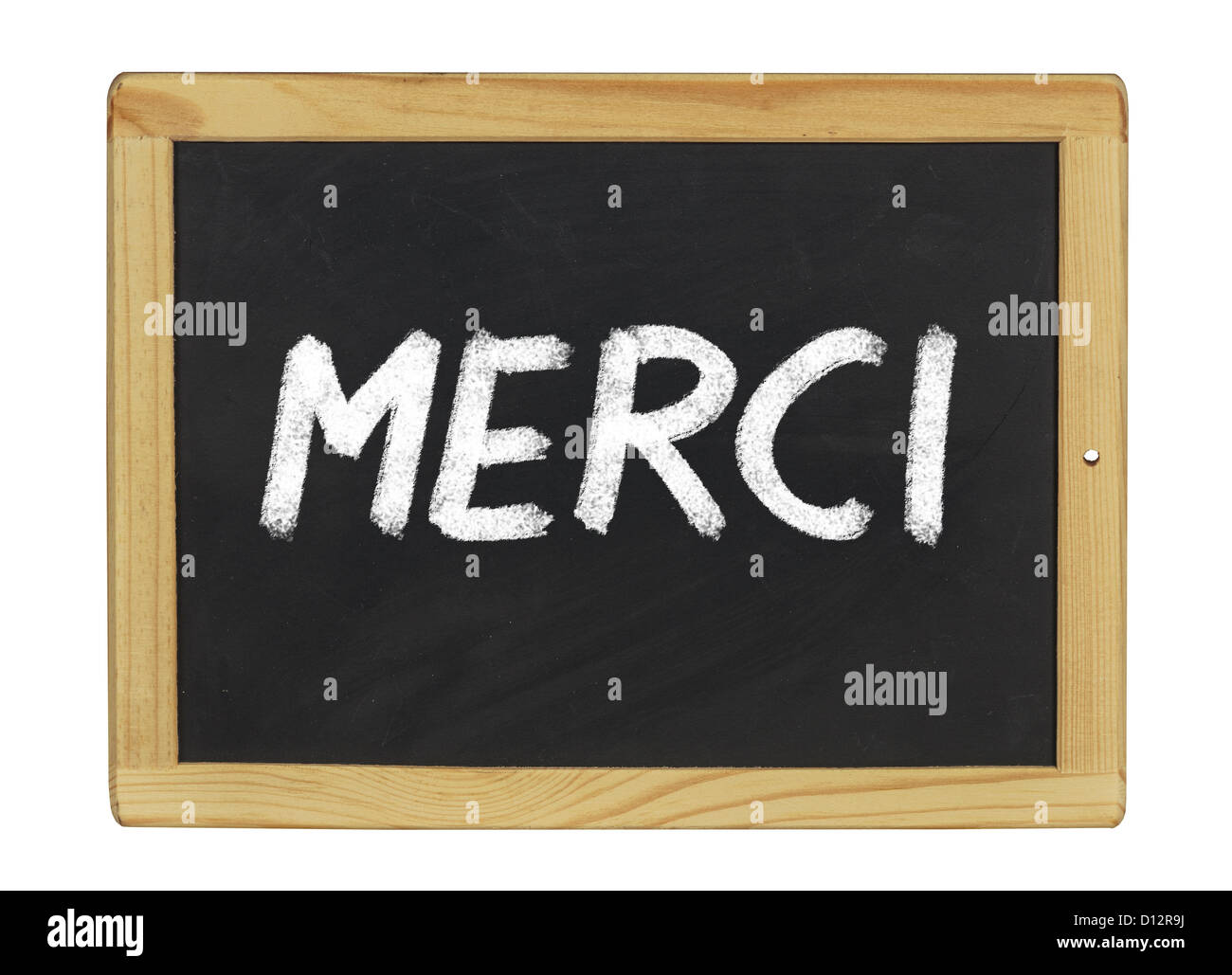 Merci scritti su una lavagna Foto Stock