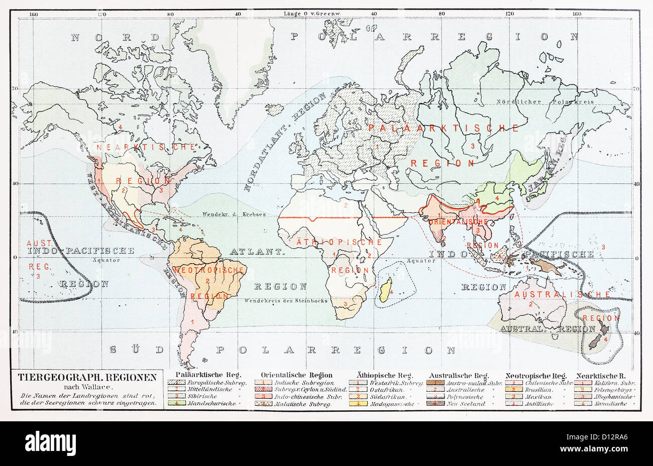 Vintage map che rappresentano la geografia degli animali alla fine del XIX secolo Foto Stock