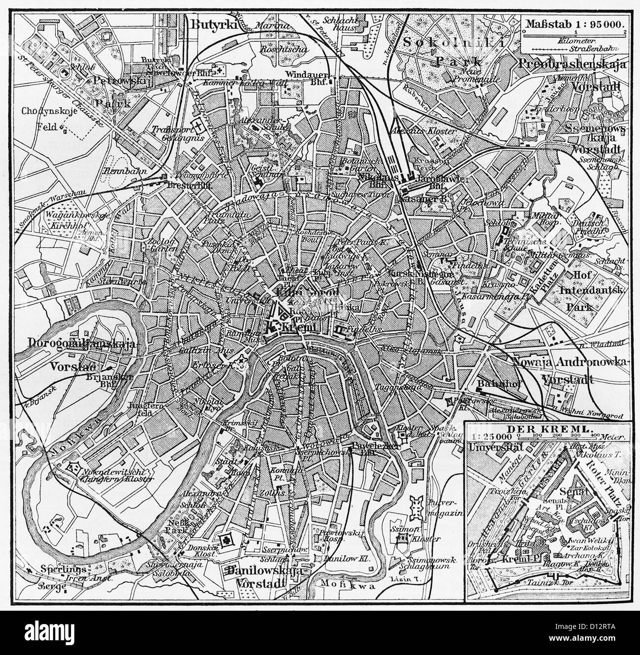 Vintage map di Mosca alla fine del XIX secolo Foto Stock