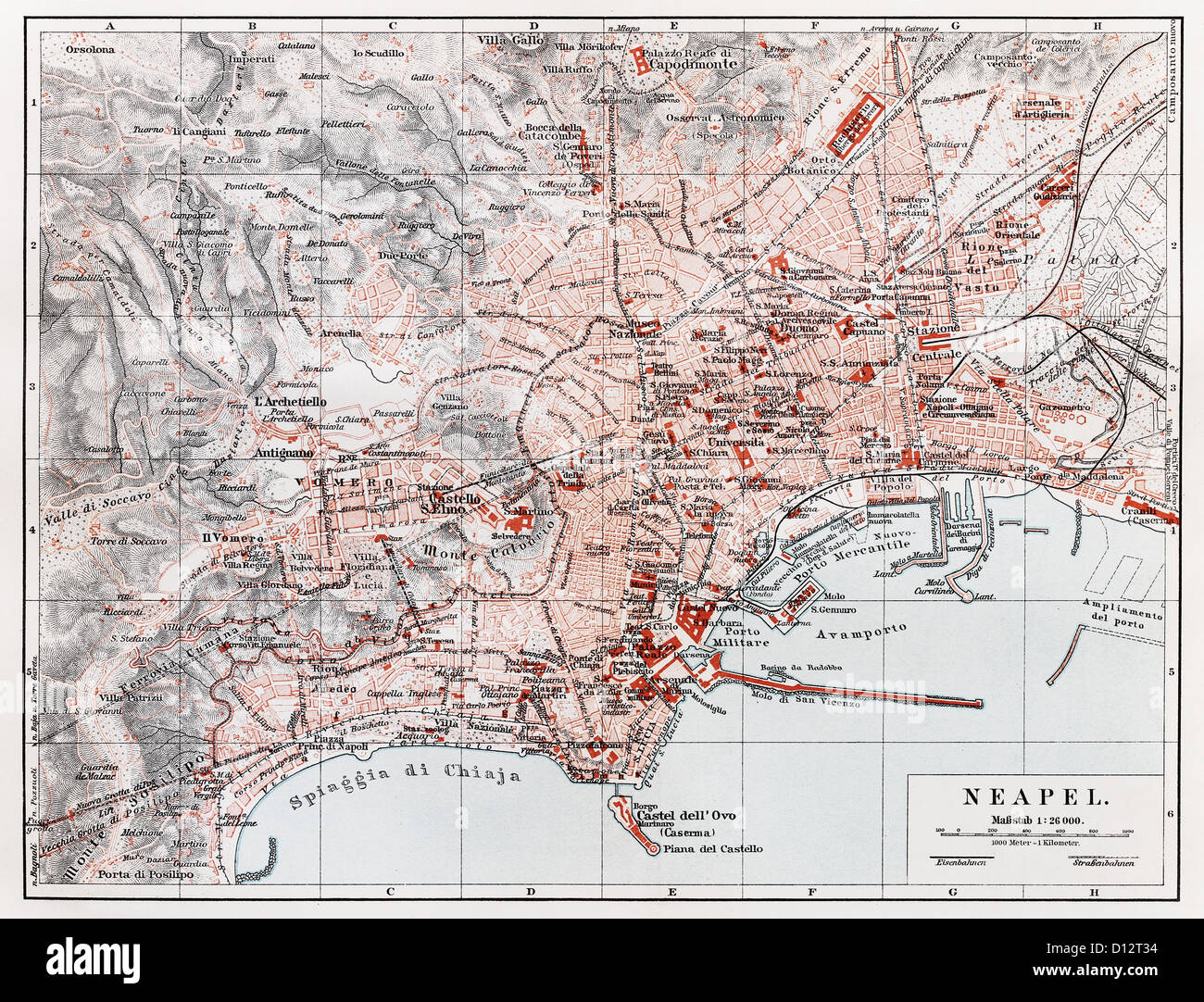 Vintage mappa di Napoli (Napoli) alla fine del XIX secolo Foto Stock
