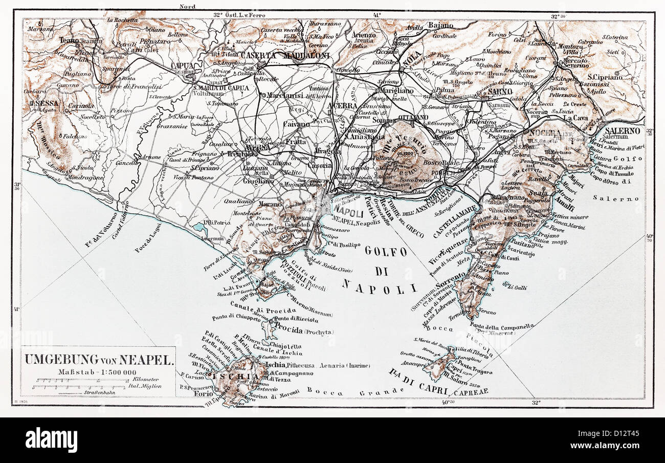 Vintage mappa di Napoli Dintorni alla fine del XIX secolo Foto Stock