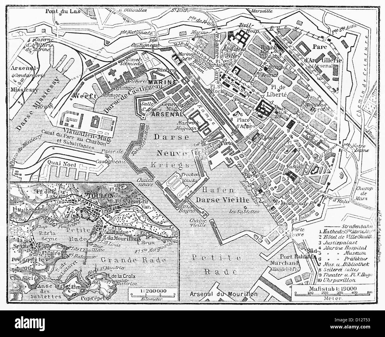Vintage map di Tolone alla fine del XIX secolo Foto Stock