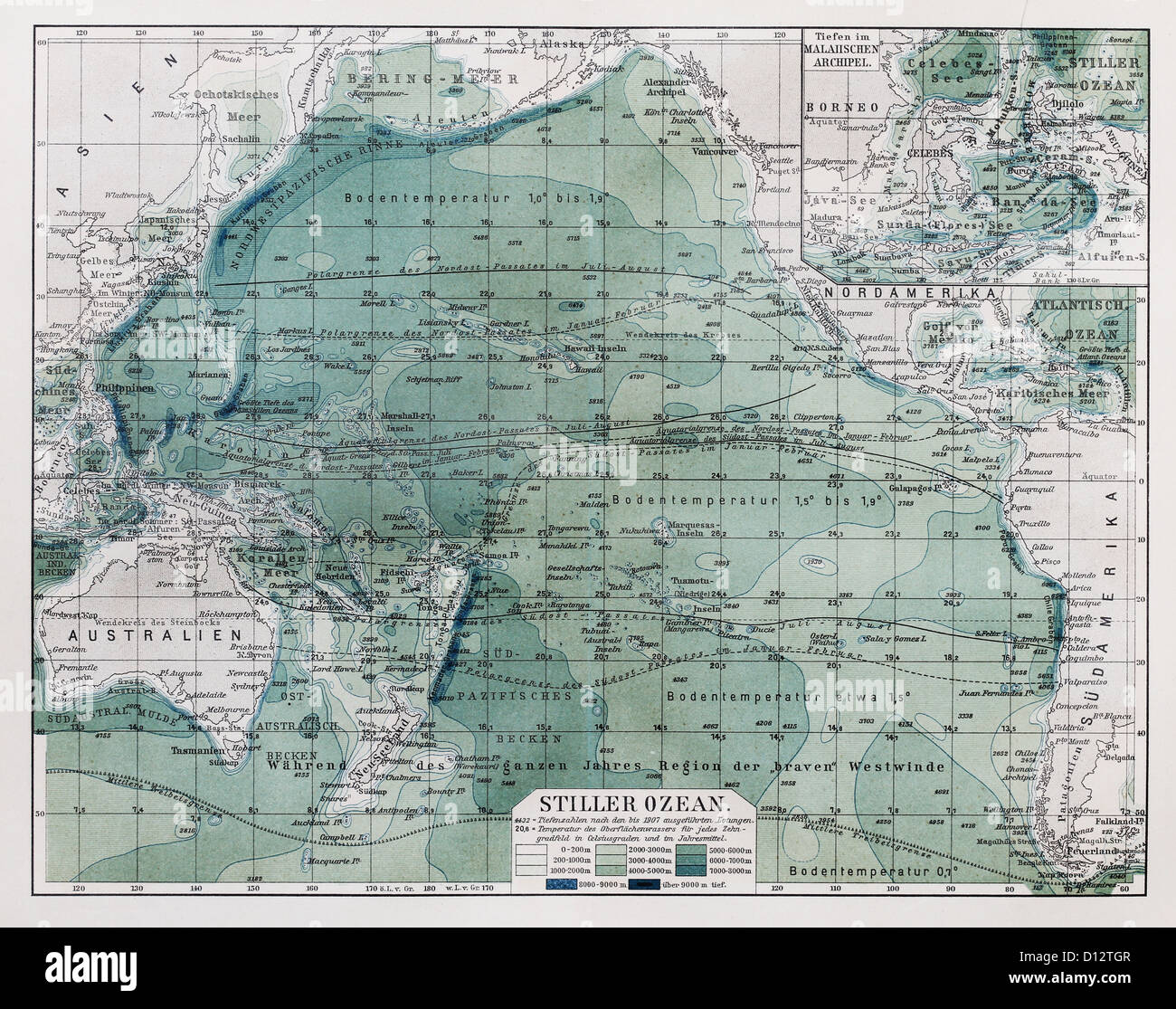 Vintage map dell Oceano Pacifico alla fine del XIX secolo Foto Stock