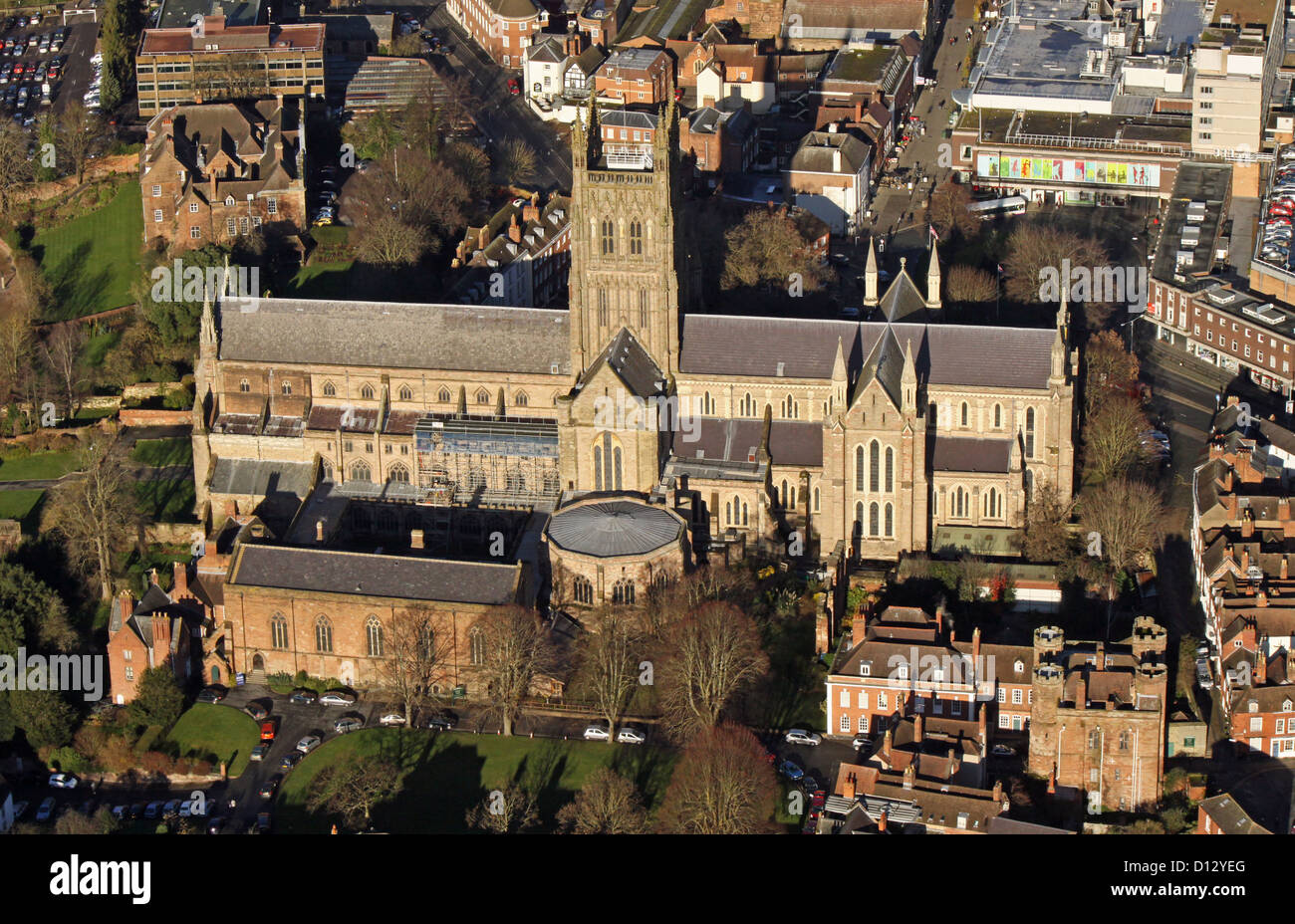 Vista aerea della cattedrale di Worcester Foto Stock