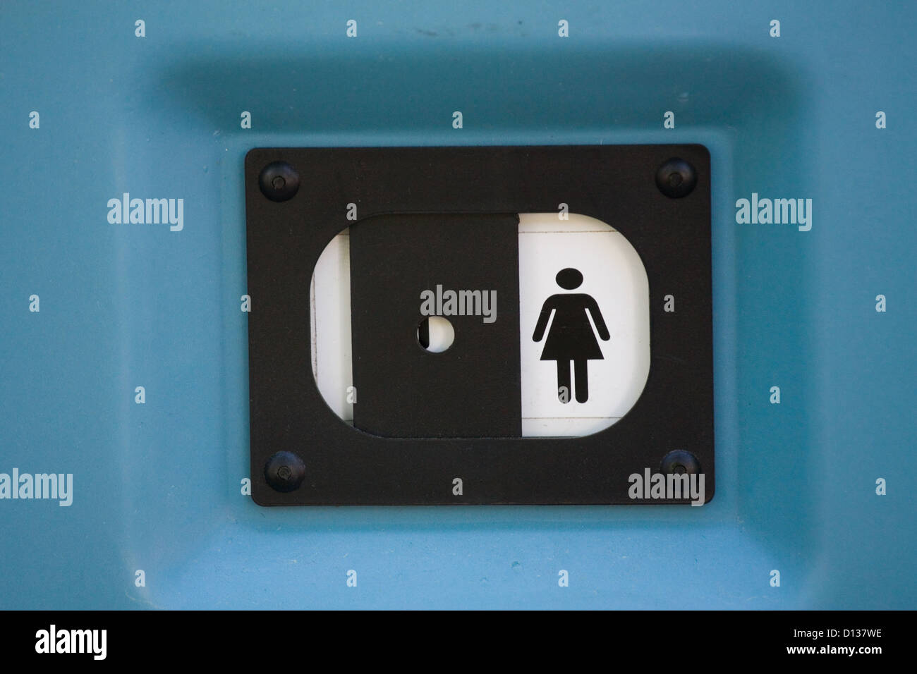Berlino, Germania, un segno per le donne del bagno a Dixi-sistema di toilette Foto Stock
