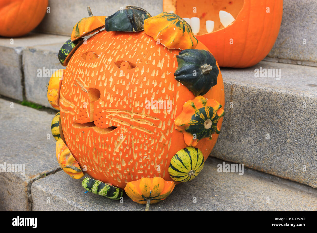 Halloween è vicino e probabilmente avete visto alcune incredibili sculture di zucca già. Foto Stock