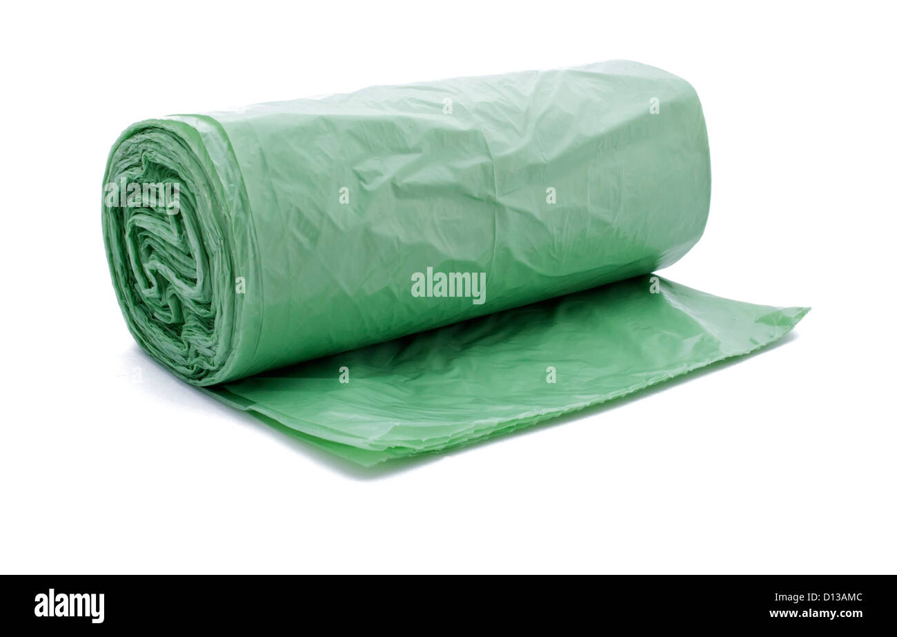 Green garbage bag- bio in un rotolo Foto Stock