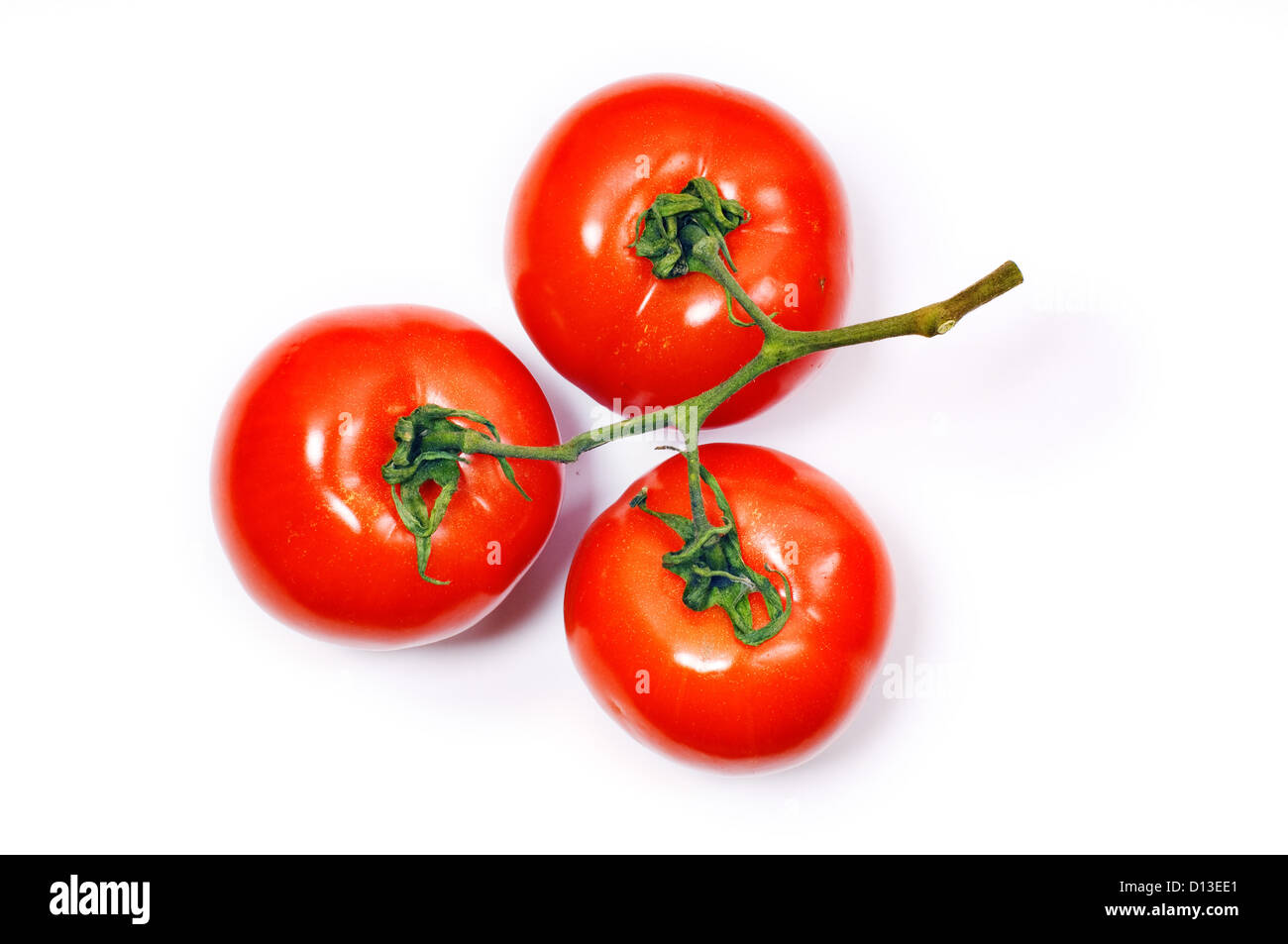 Mazzetto di tre pomodoro su sfondo bianco Foto Stock