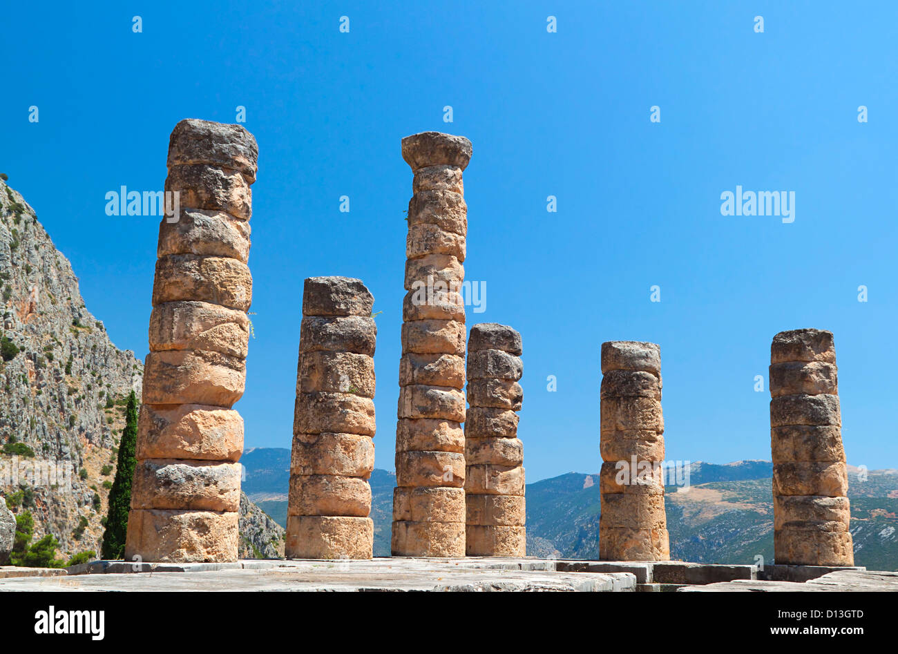 Tempio di Apollo a Delfi oracle sito archeologico in Grecia Foto Stock