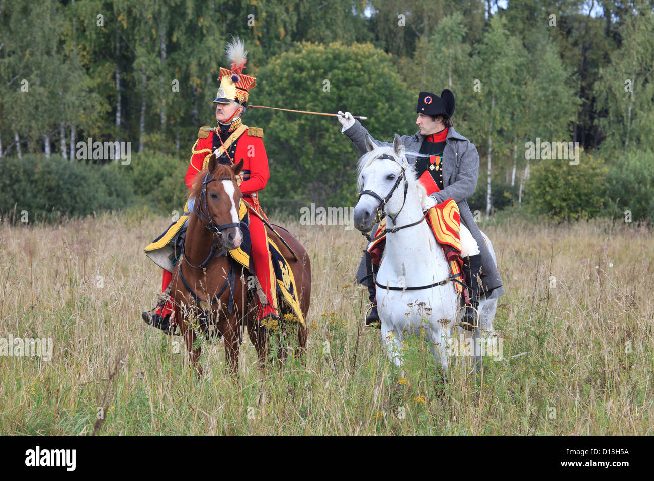 Napoleone che mostra generale francese Pierre de Colbert-Chabanais da dove egli deve attaccare a Borodinò, Russia Foto Stock