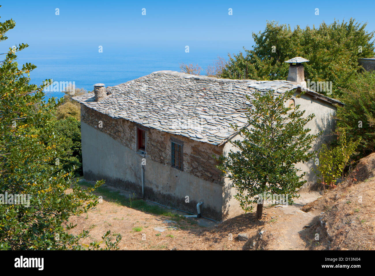 Tradizionale Greca antica casa a 'Mouresi' area di Pelion in Grecia Foto Stock