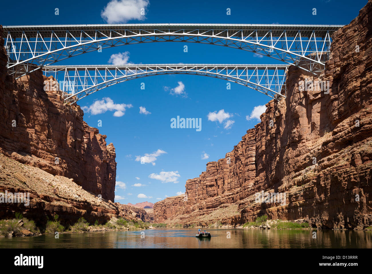 Navajo Bridge dal fiume Colorado a Lee's Ferry Foto Stock