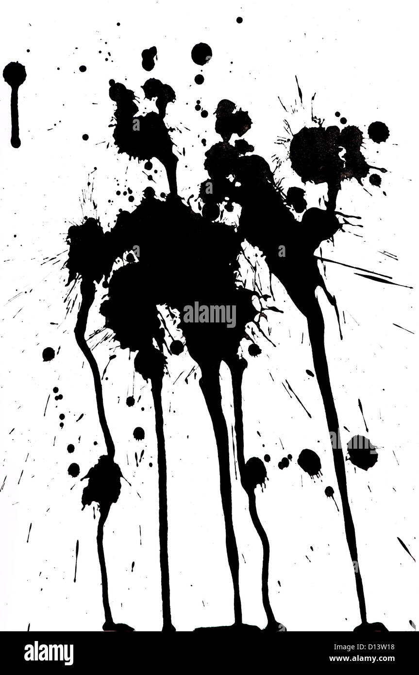 Grunge inchiostro nero spot isolati su bianco Foto Stock