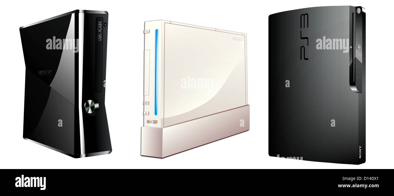 Console di gioco concorrenti di mercato a confronto - Sony PS3, Nintendo  Wii e Microsoft XBox 360 Foto stock - Alamy