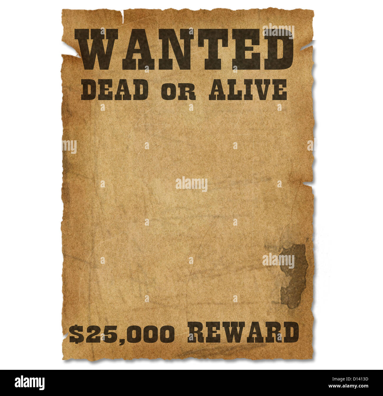 Manifesto Wanted modello con Bounty ricompensa Foto Stock