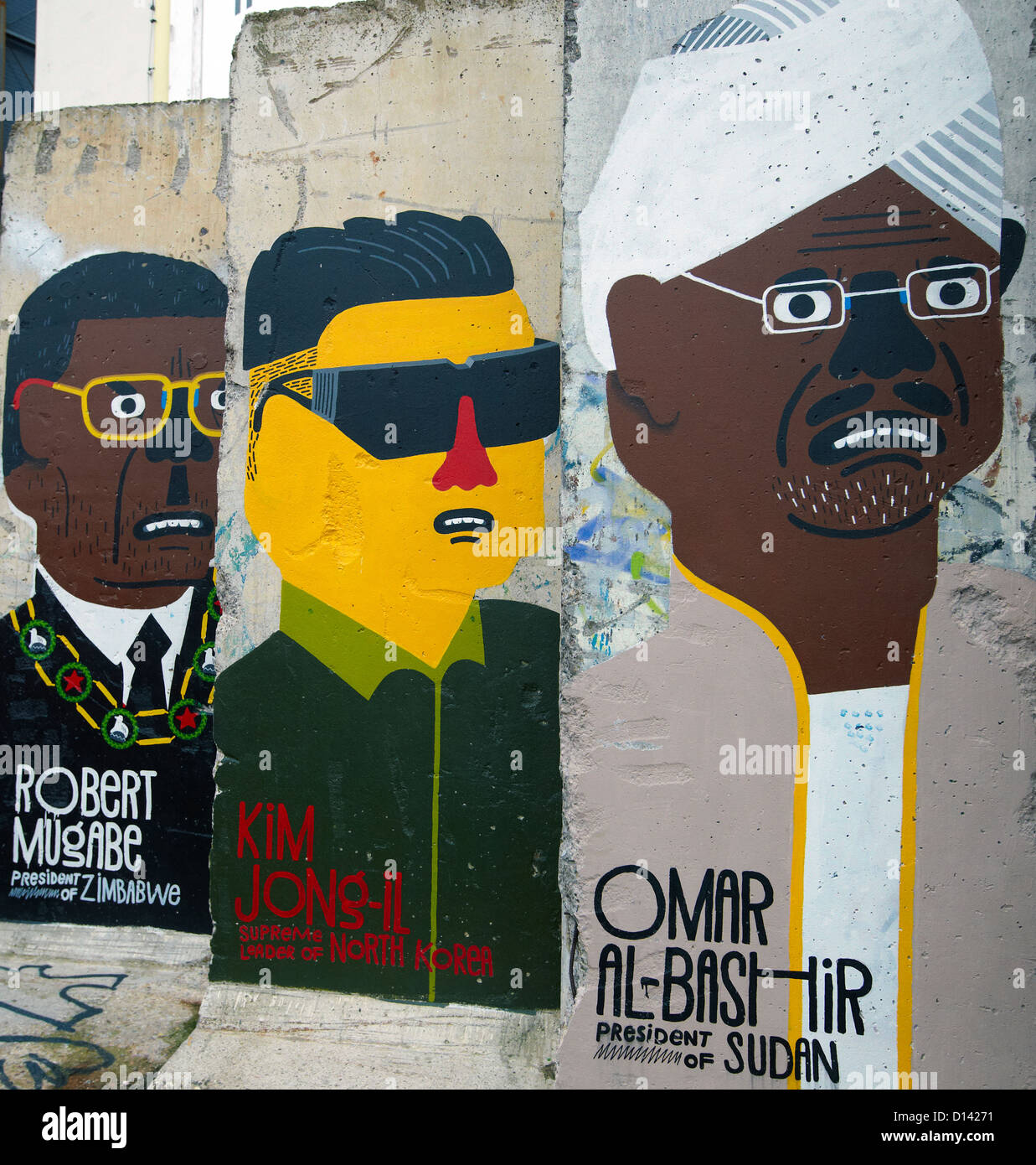 Mugabe Kim Jong e Omar Al-Bashir graffiti sul muro di Berlino Berlino Germania Foto Stock