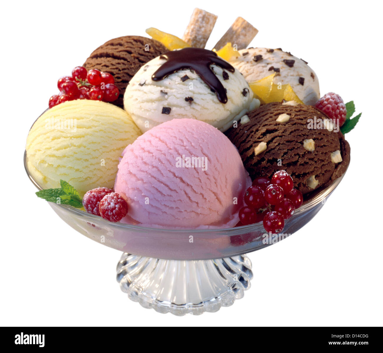 Ice Cream sfere composizione in una ciotola di vetro Foto Stock