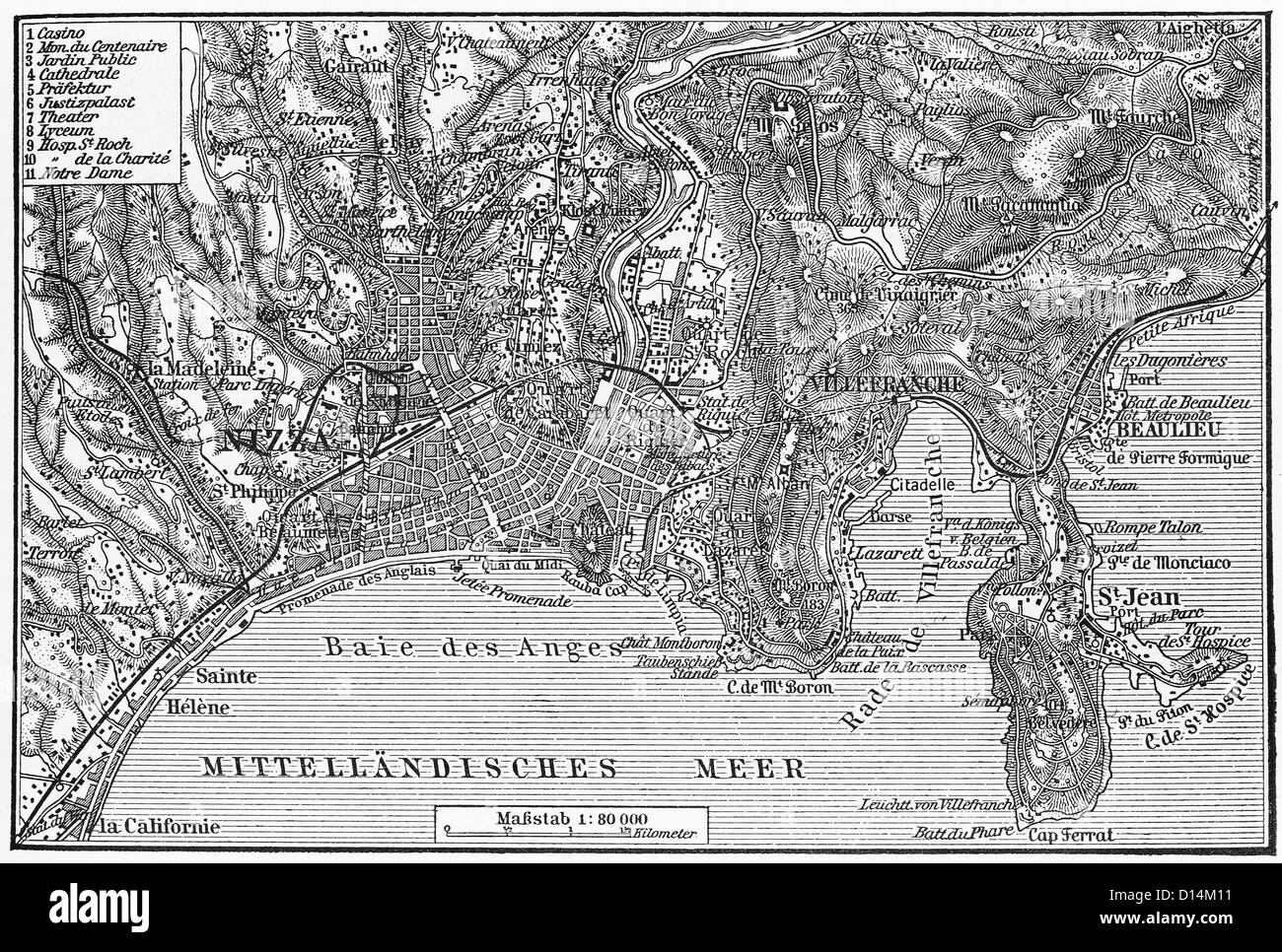Vintage map di Nizza a partire dalla fine del XIX secolo Foto Stock