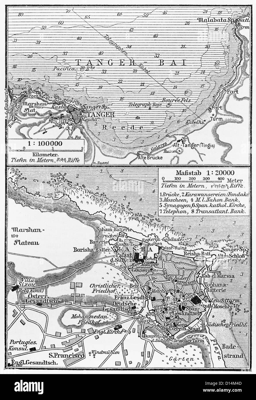 Vintage mappe di Tangeri alla fine del XIX secolo Foto Stock