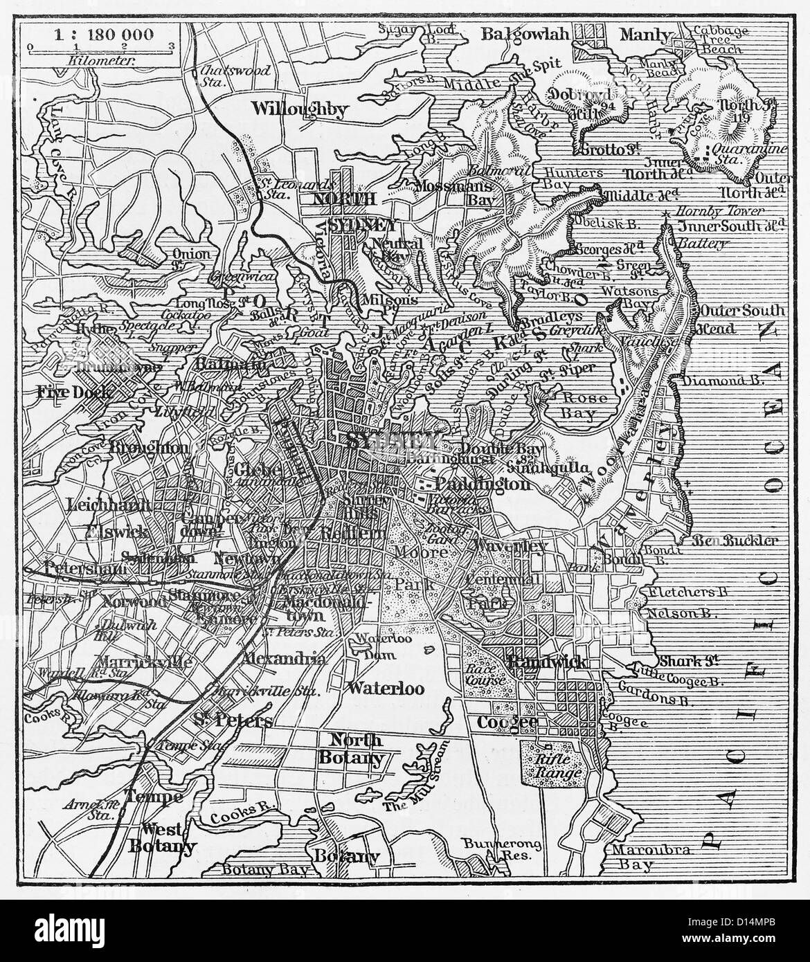 Vintage map di Sydney alla fine del XIX secolo Foto Stock