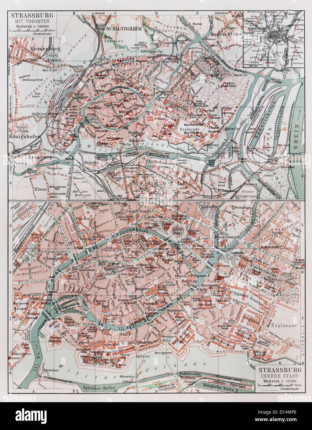 Vintage map di Strasburgo alla fine del XIX secolo Foto Stock