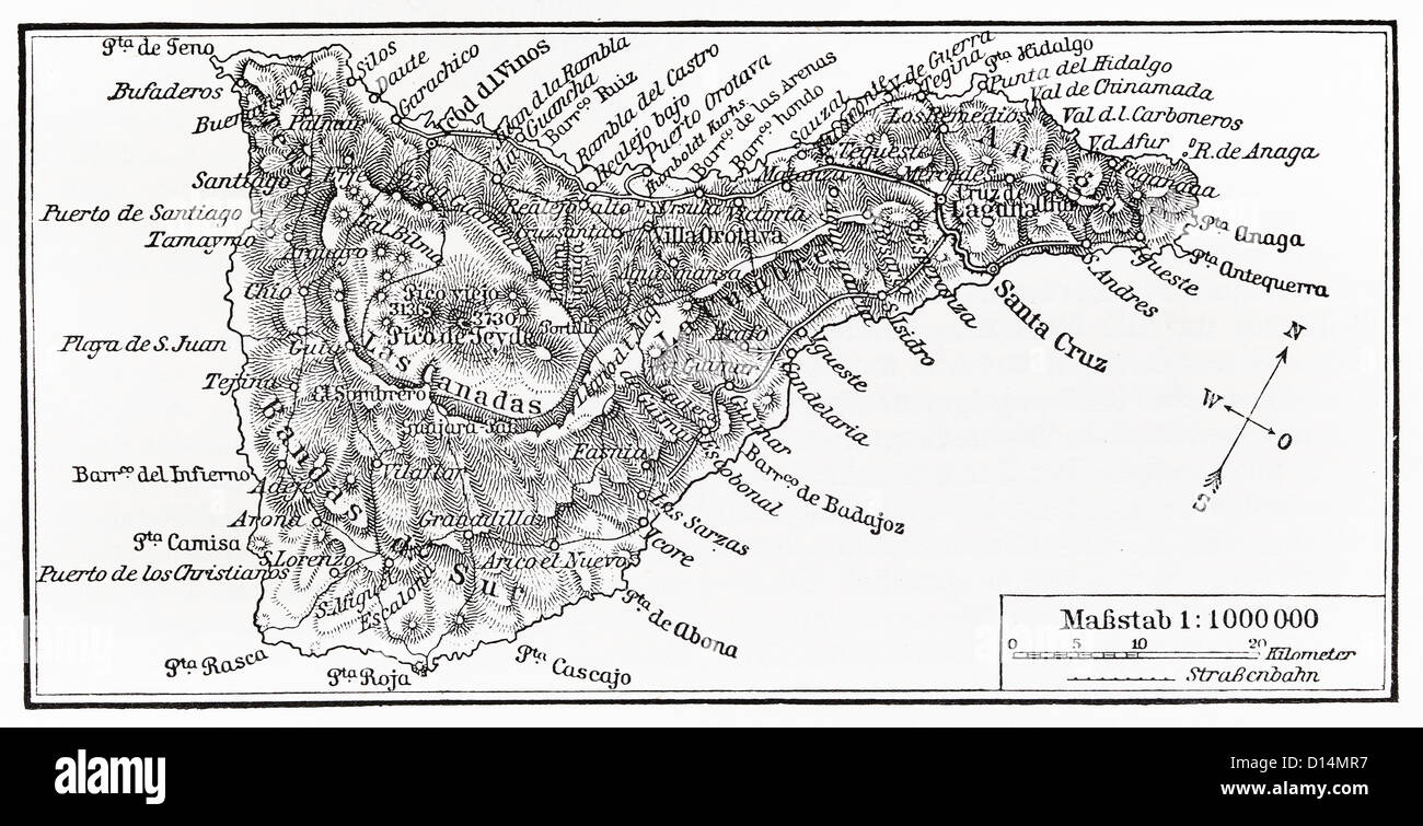 Vintage mappa dell'isola di Tenerife a partire dalla fine del XIX secolo Foto Stock