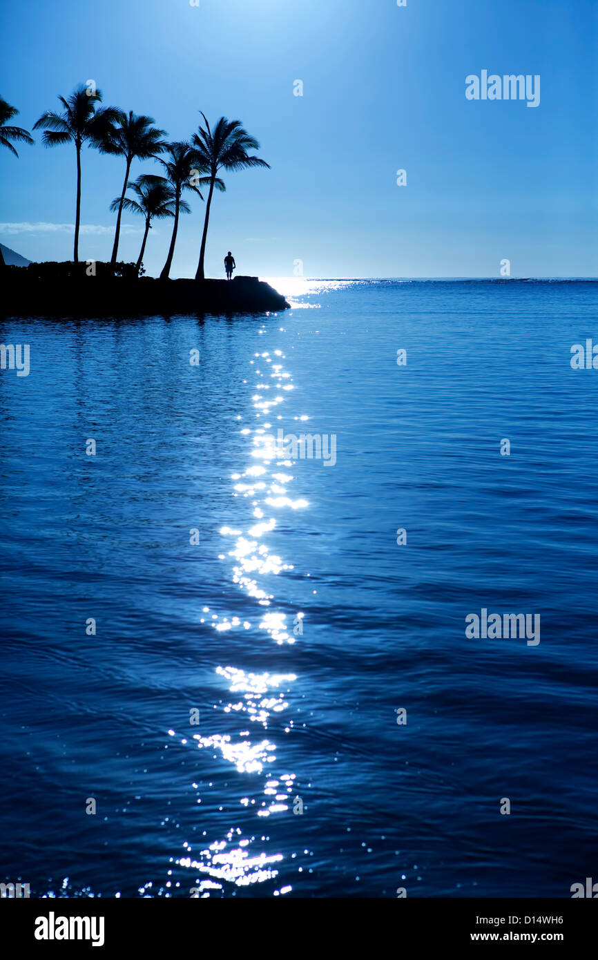 Hawaii, Oahu, Kahala Beach, la mattina presto luce in acqua Foto Stock