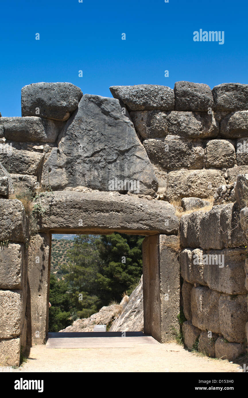 Antica Micene, la Porta dei Leoni, Peloponneso, Grecia Foto Stock