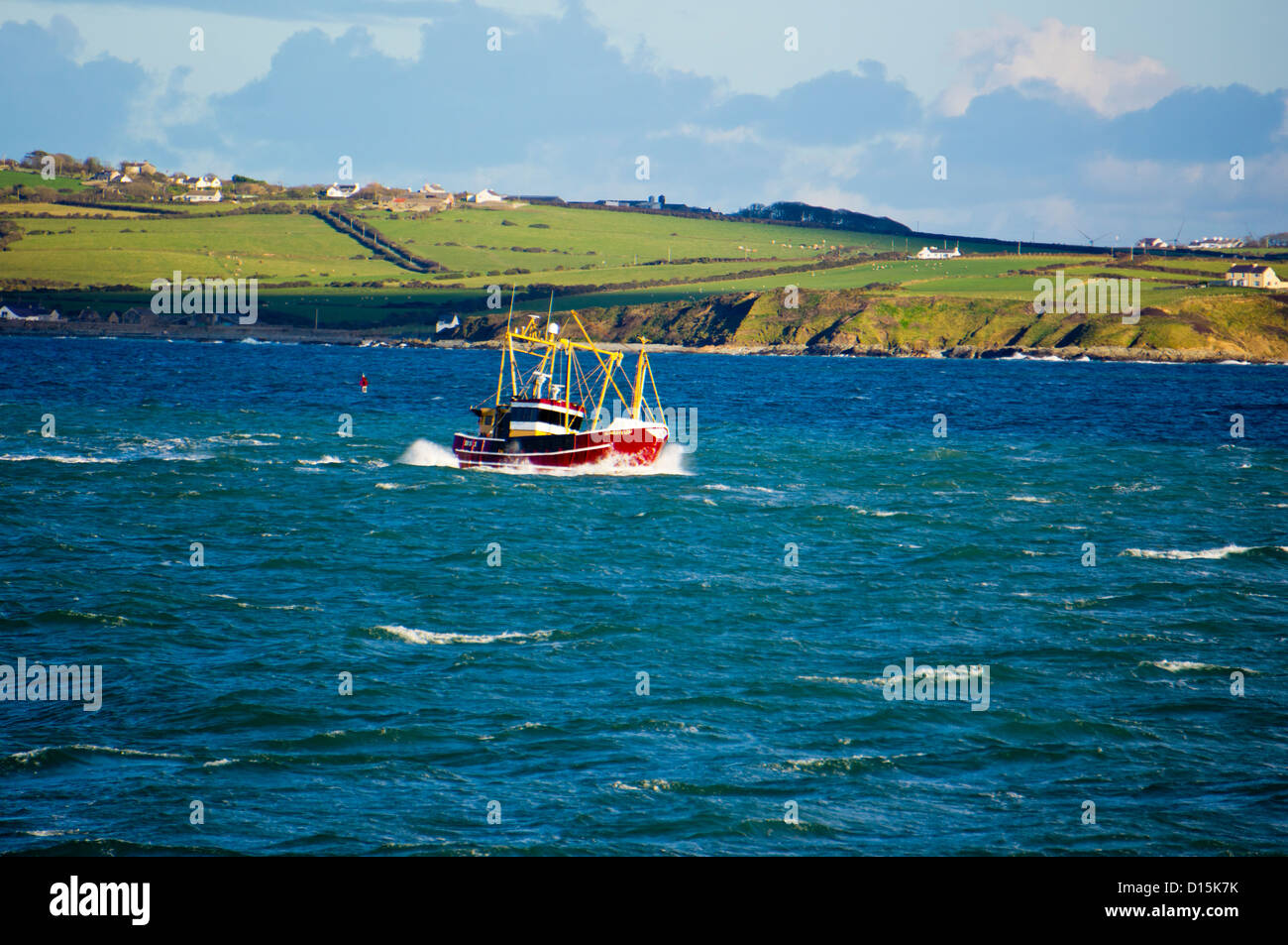 Barca da pesca a strascico al porto di Holyhead Anglesey North Wales UK. BS1 Scarlett lou Foto Stock