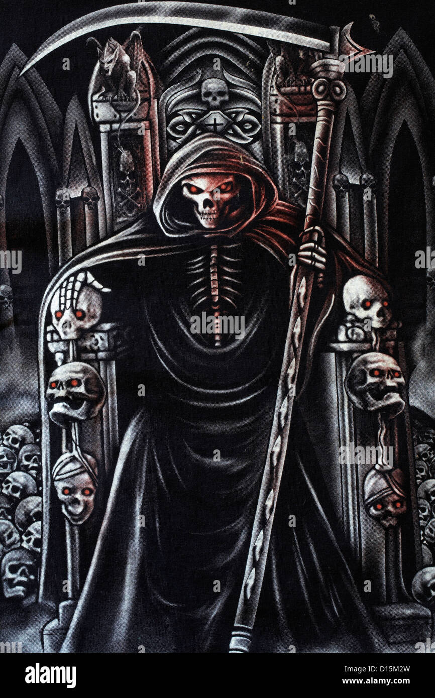 Grim Reaper dettaglio sulla t-shirt Foto Stock