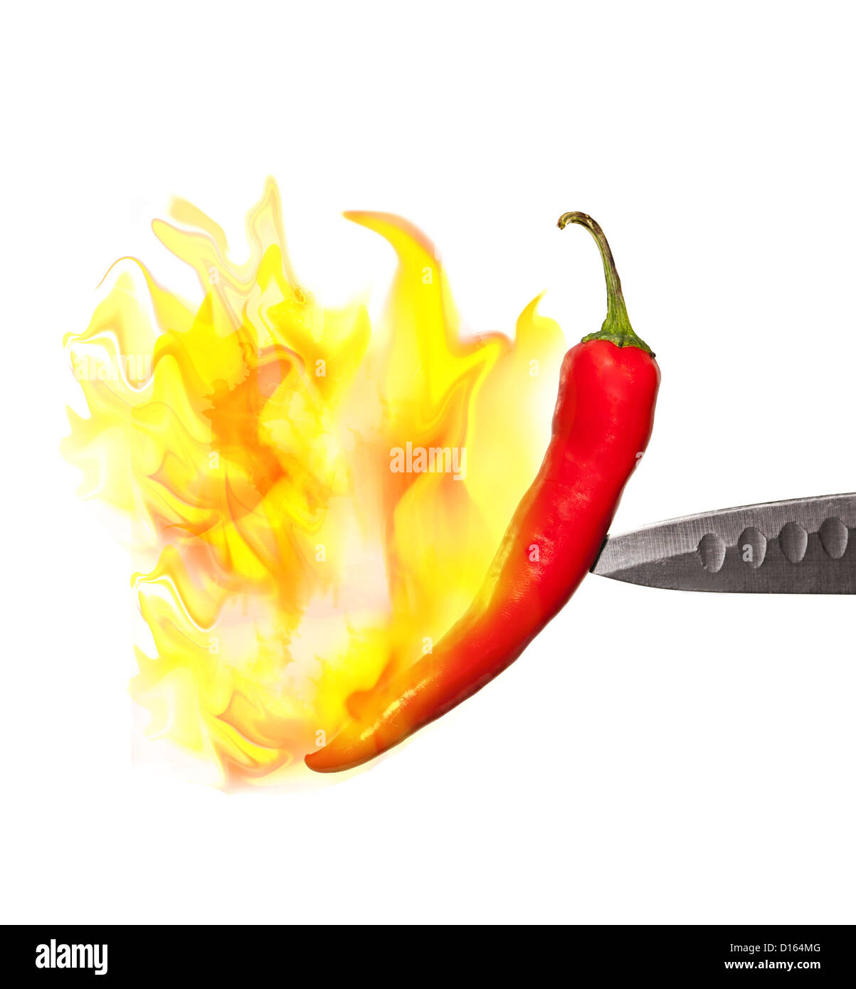 Red hot chili pepper in fiamme isolato su uno sfondo bianco Foto Stock