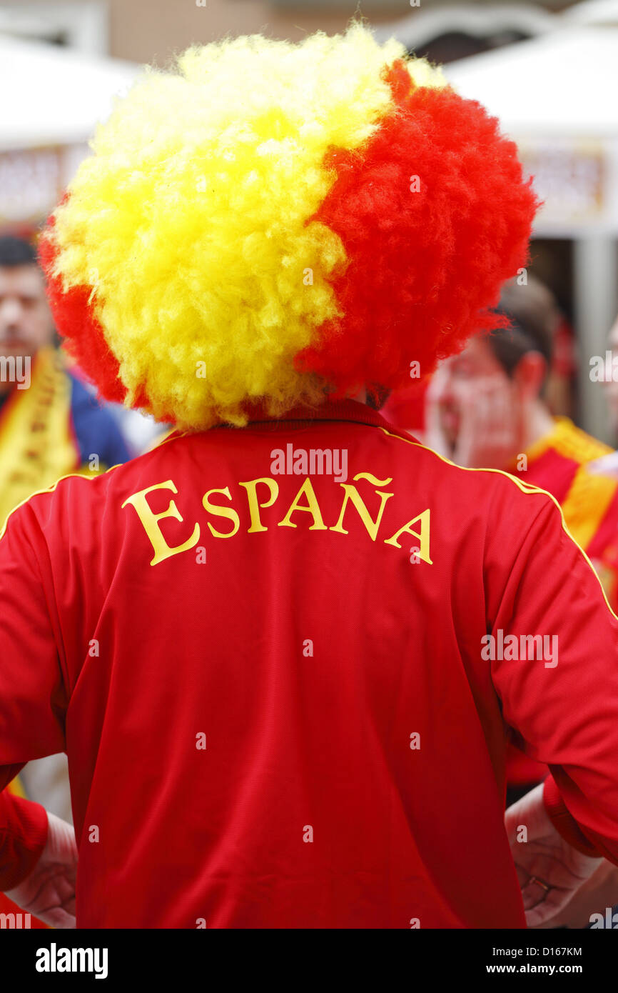 Lo spagnolo tifoso di calcio, Gdansk, Euro 2012, Polonia Foto Stock