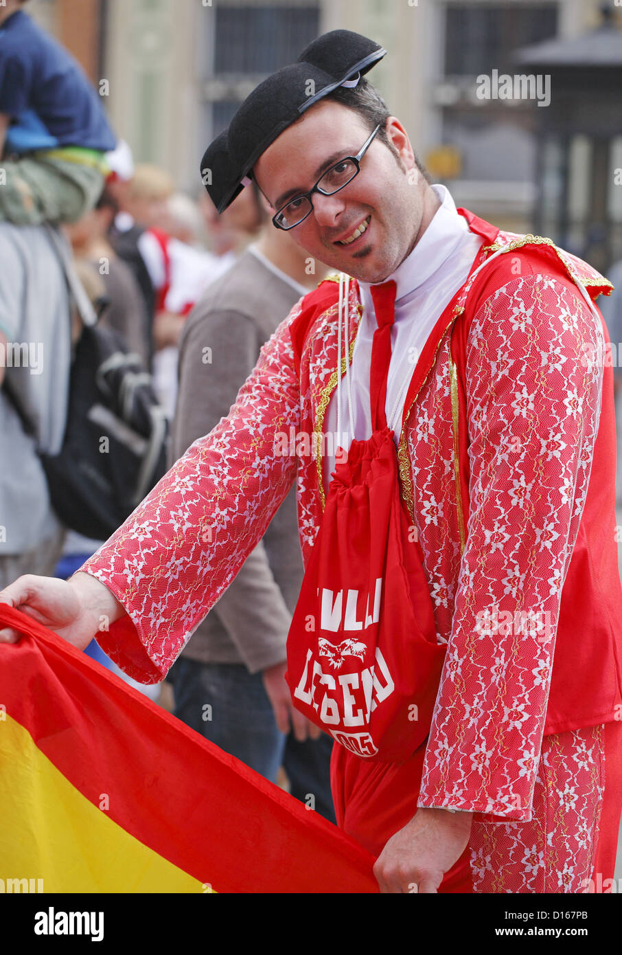 Lo spagnolo tifoso di calcio, Gdansk, Euro 2012, Polonia Foto Stock