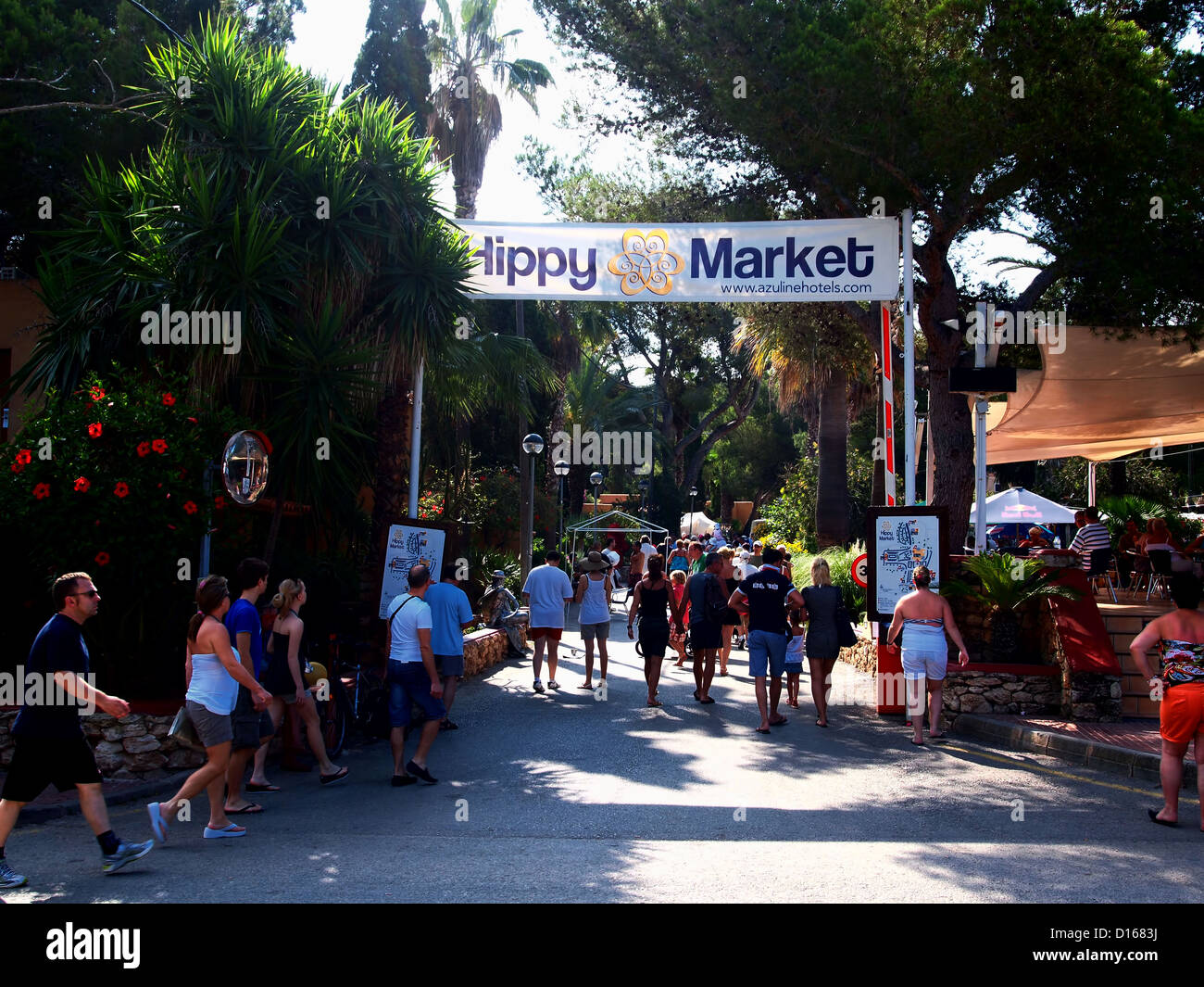 Ingresso al Mercato hippy, Es Cana, Ibiza Foto Stock