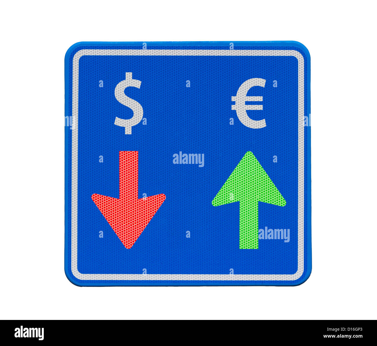 Un modo euro e dollaro valuta traffico: l' euro è in aumento, il dollaro è in calo. Foto Stock