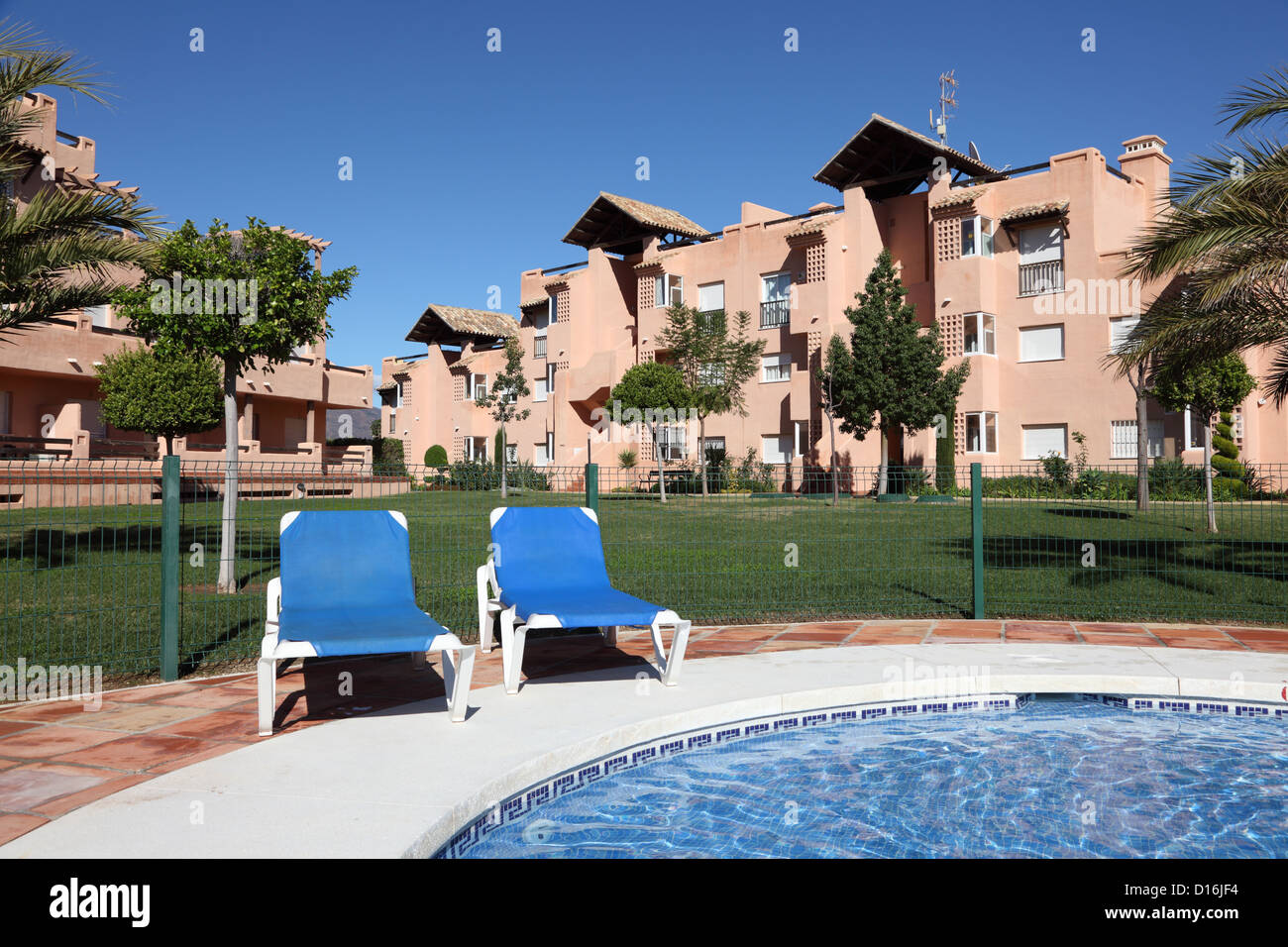 Vacation Resort con piscina in Andalusia, Costa del Sol, Spagna Foto Stock