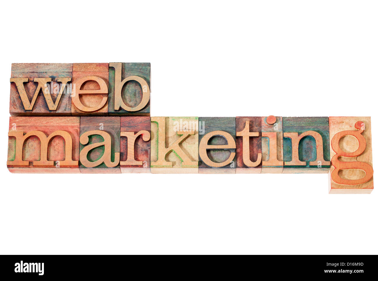 Web marketing - testo isolato in rilievografia vintage tipo legno blocchi Foto Stock