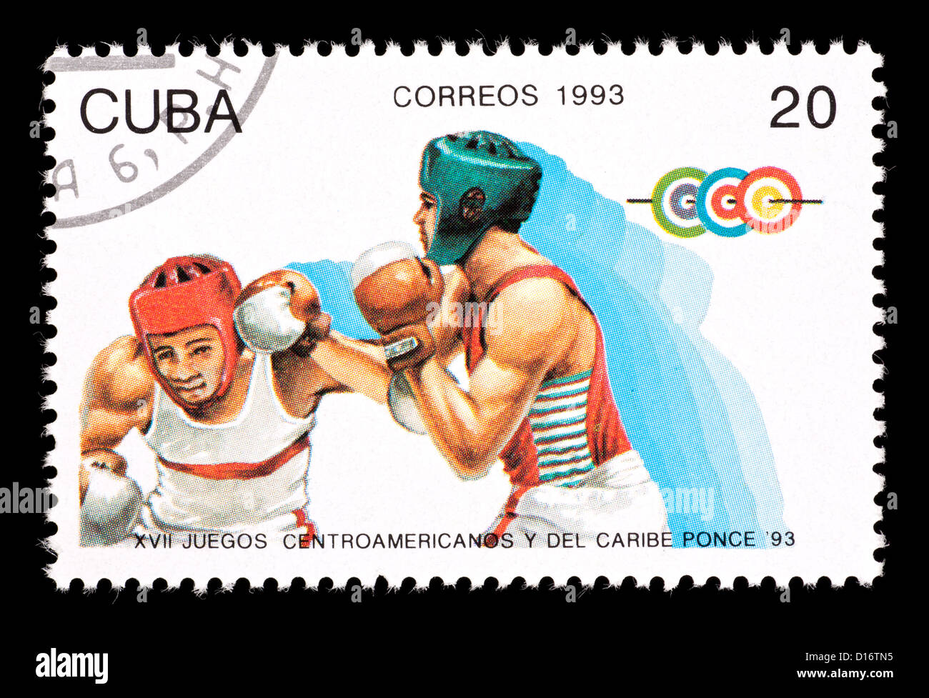 Francobollo da Cuba raffiguranti boxer. Foto Stock