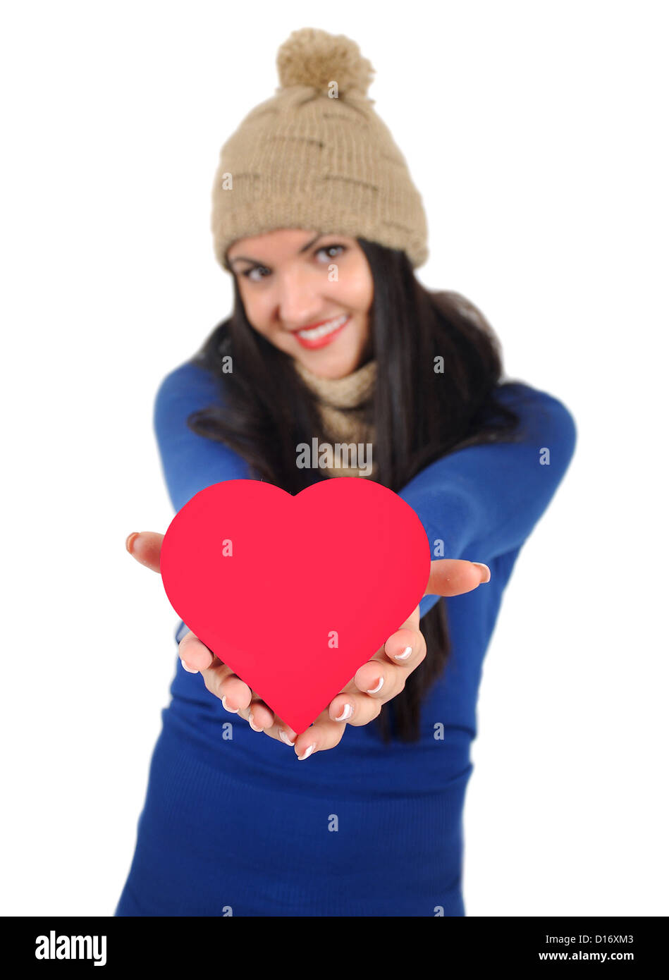 Isolato giovane donna informale con il dono Foto Stock