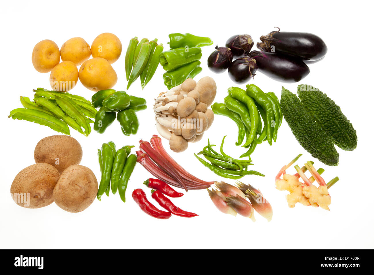 Vari tipi di verdure contro uno sfondo bianco Foto Stock