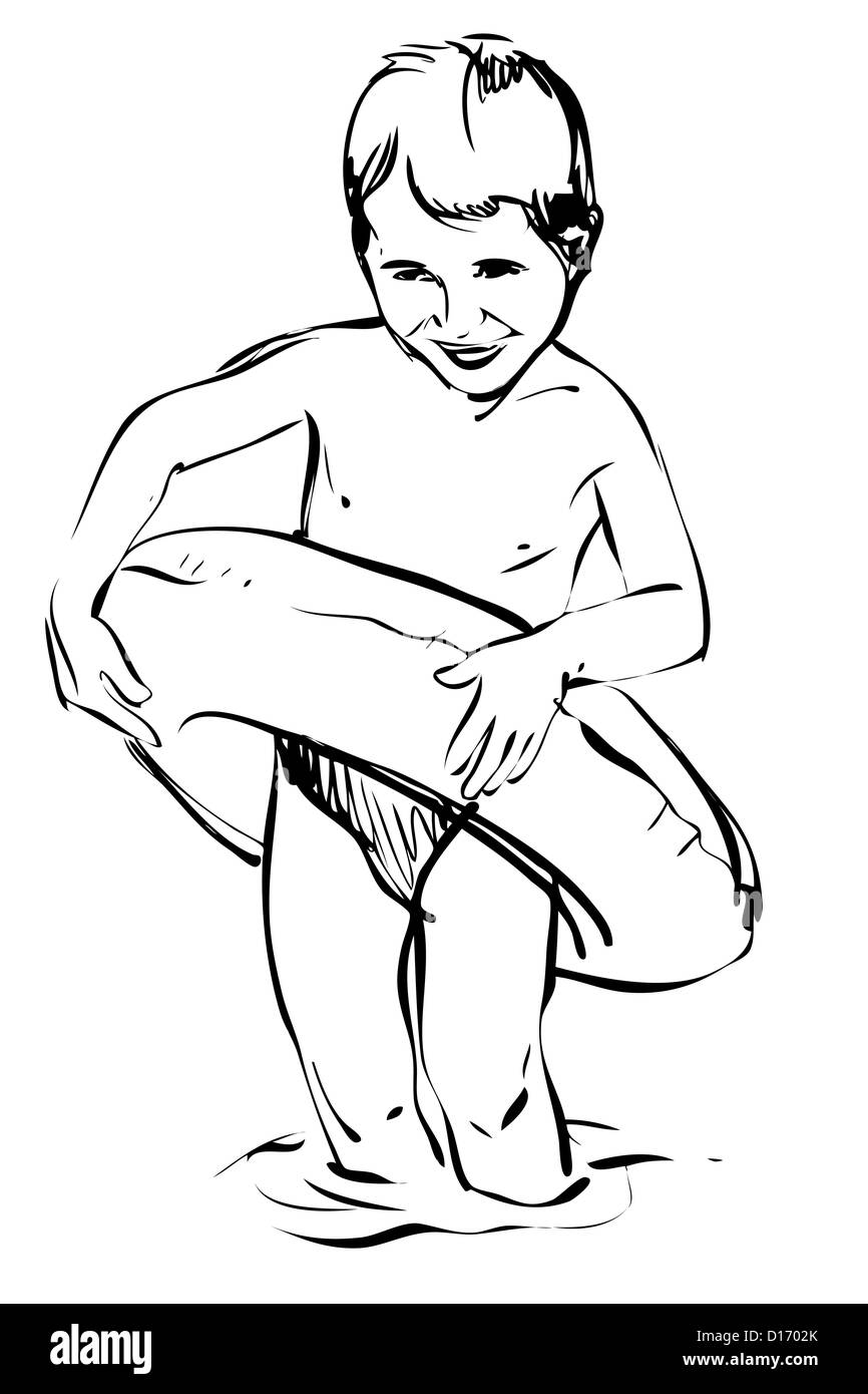 Schizzo di un ragazzino di stare in acqua Foto Stock