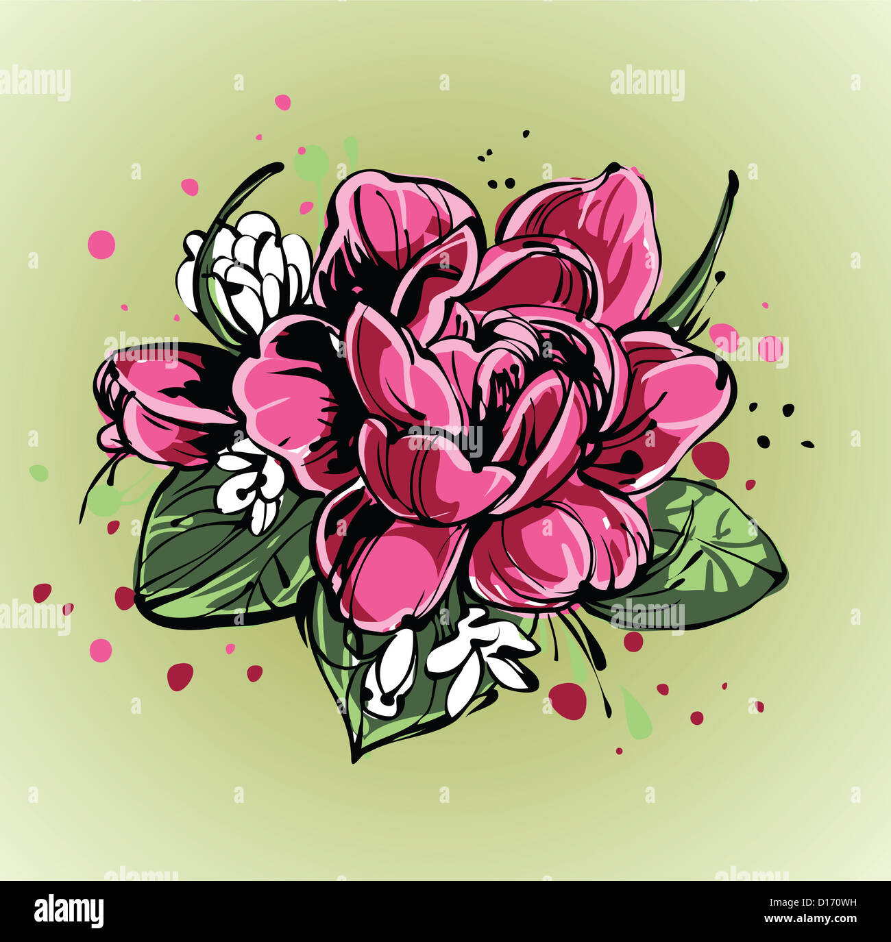 L'immagine di una piccola e luminosa bouquet di rose e bucaneve Foto Stock