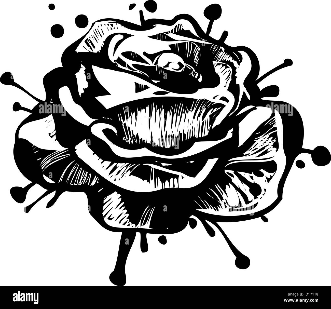 Schizzo di un giardino fiorito fioritura bocciolo di rosa Foto Stock