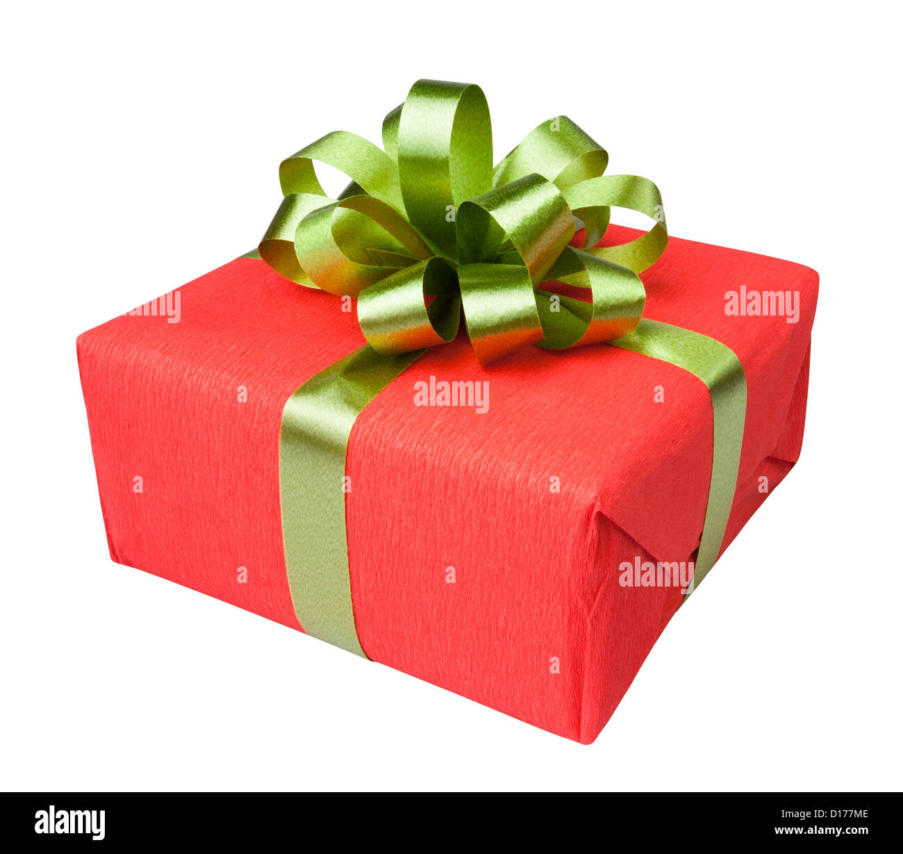 Confezione regalo presente rosso su sfondo bianco Foto Stock