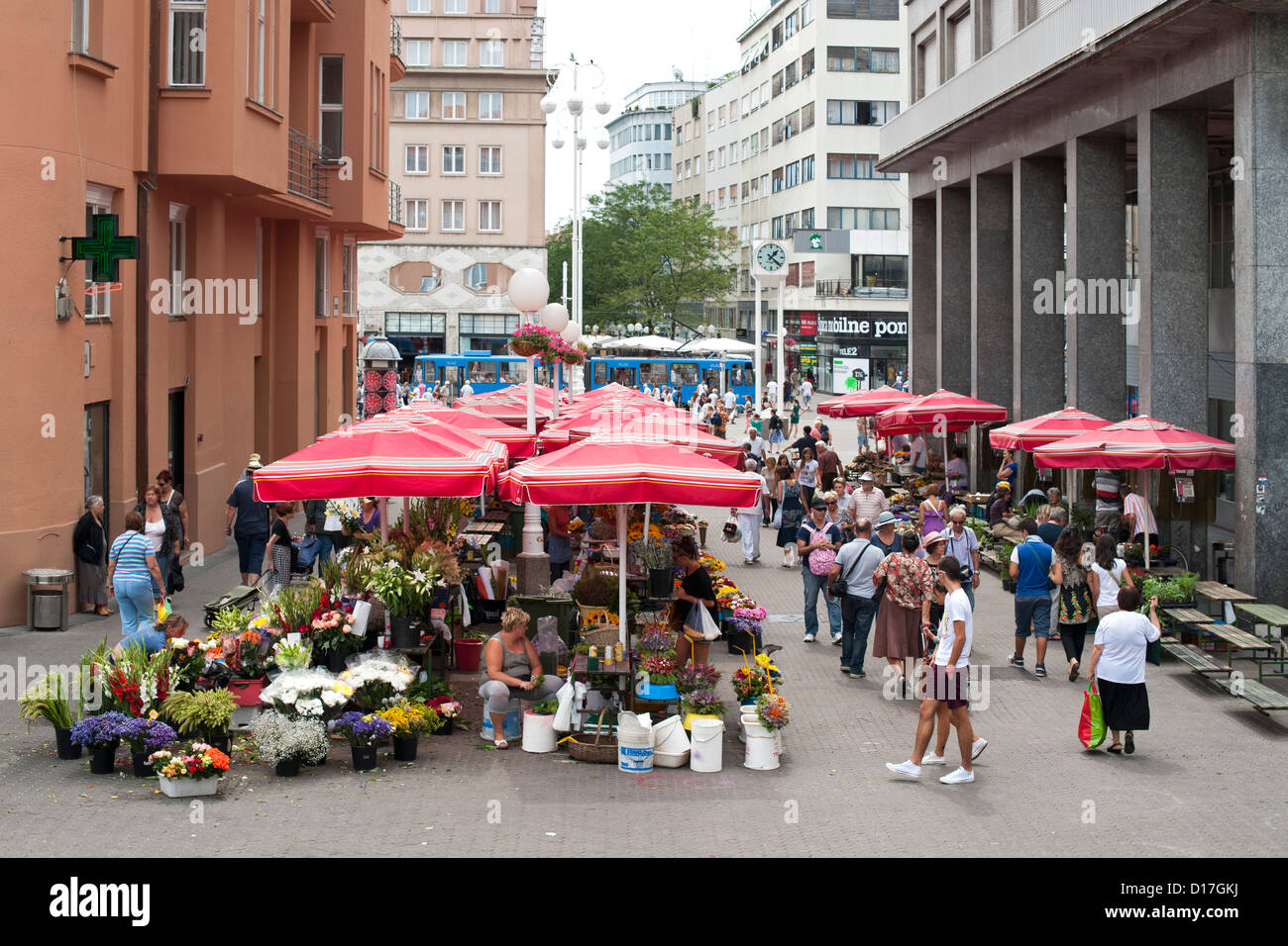 Venditori di fiori a Zagabria, la capitale della Croazia. Foto Stock